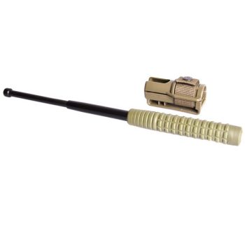   Baston telescopic autoaparare din otel, 40 cm, 3 sectiuni, negru, maner cauciucat khaki, teaca