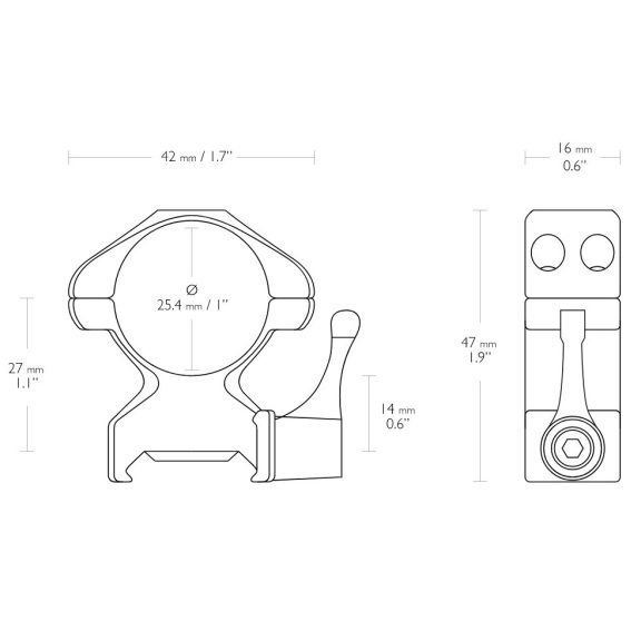 Dimensiuni inele detasabile pentru arme de vanatoare