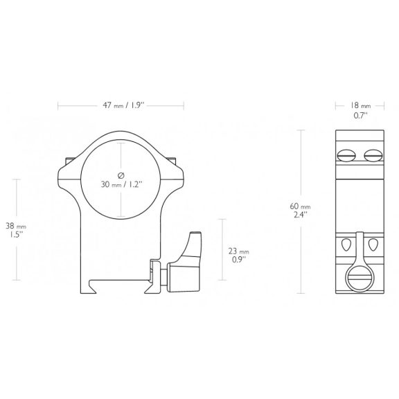 Inele Hawke Professional 30 mm, Weaver, extra inalte, otel, detasabile