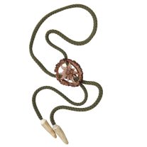   Cravata americana bolo sculptata in corn de cerb carpatin motiv floare de colt, maro