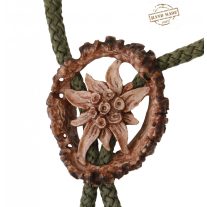   Cravata americana bolo sculptata in corn de cerb carpatin motiv floare de colt, maro
