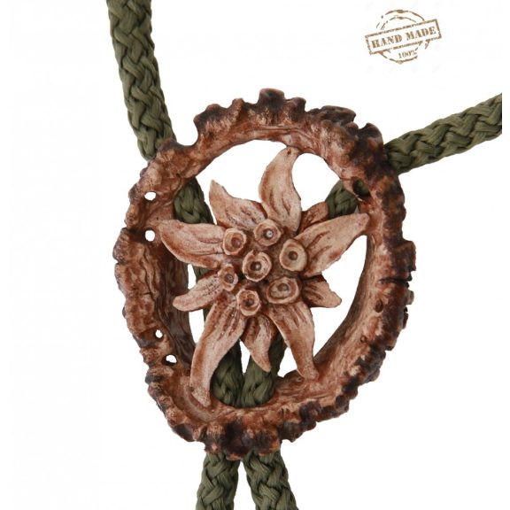 Cravata americana bolo sculptata in corn de cerb carpatin motiv floare de colt, maro