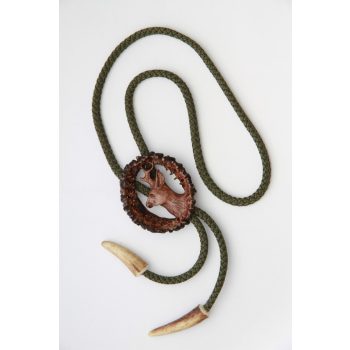   Cravata americana bolo sculptata in corn de cerb carpatin motiv caprior, maro