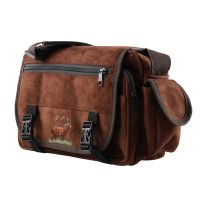   Geantă de vânătoare Forsport, aspect piele întoarsă maro, cu broderie Cerb boncănind