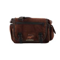   Geantă de vânătoare Forsport, aspect piele întoarsă maro, cu broderie Cerb boncănind
