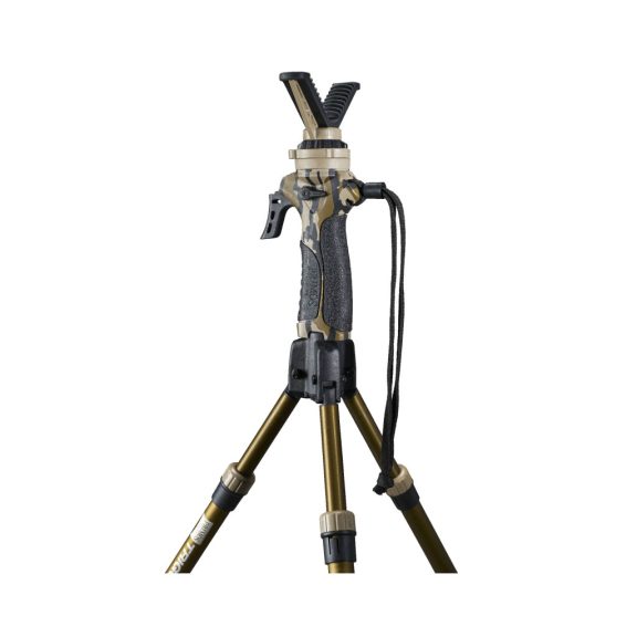 Trepied Vânătoare Primos Vantage Camo – Picioare Telescopice Flip-Lock, Cap Rotativ V-Yoke și Camuflaj Mossy Oak